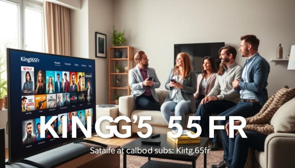 A high-quality digital artwork showcasing the concept of IPTV subscriptions, specifically highlighting "KING365FR" with its 20,000 VOD channels. In the foreground, a sleek modern television displays a vibrant interface with various movie and TV show thumbnails. In the middle ground, a diverse group of professional individuals, dressed in smart casual attire, are engaged in conversation, sharing their positive experiences about KING365FR. The background features a cozy, well-lit living room with subtle IPTV-related decor, like a remote and streaming gadgets. Natural light flows in through a window, creating a warm and inviting atmosphere. The focus is on community and satisfaction, underscoring why KING365FR is the ideal choice for IPTV subscriptions. A high-quality digital artwork showcasing the concept of IPTV subscriptions, specifically highlighting "KING365FR" with its 20,000 VOD channels. In the foreground, a sleek modern television displays a vibrant interface with various movie and TV show thumbnails. In the middle ground, a diverse group of professional individuals, dressed in smart casual attire, are engaged in conversation, sharing their positive experiences about KING365FR. The background features a cozy, well-lit living room with subtle IPTV-related decor, like a remote and streaming gadgets. Natural light flows in through a window, creating a warm and inviting atmosphere. The focus is on community and satisfaction, underscoring why KING365FR is the ideal choice for IPTV subscriptions.